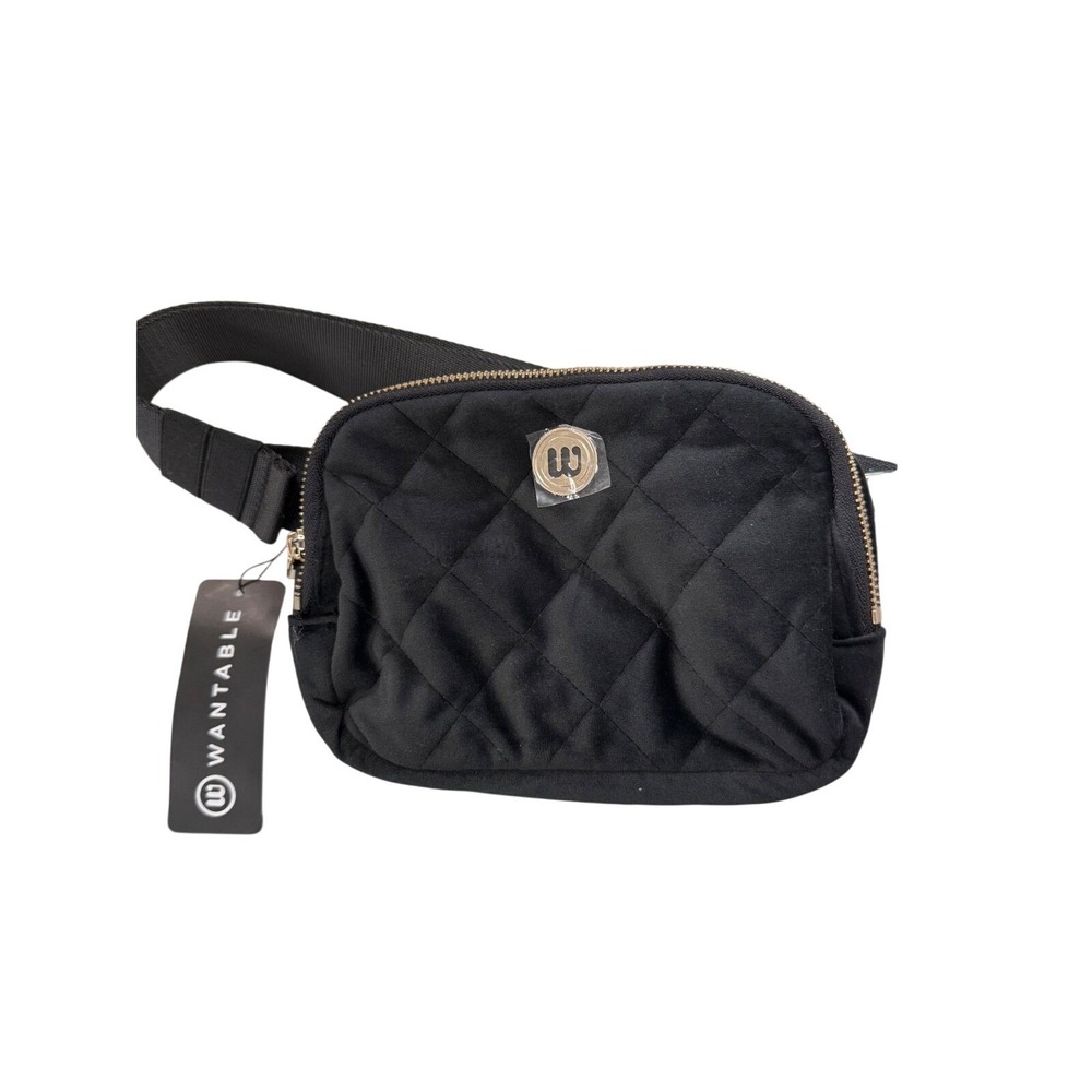 Wantable‎ Black Velvet Quilted Belt Bag Crossbody Fanny Pack Gold Hardware NEW